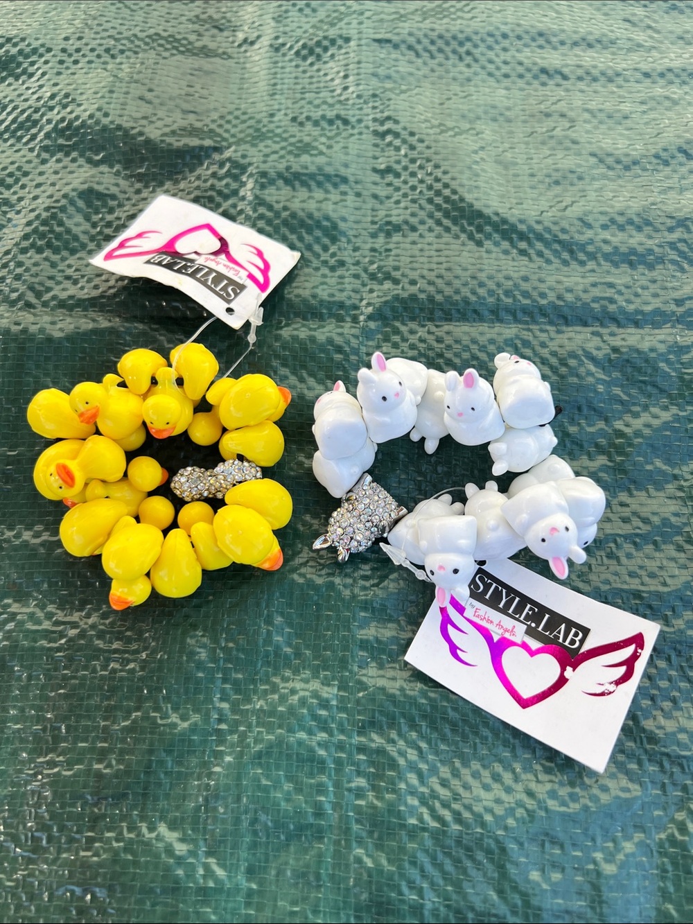 Style Lab Kids Stretch Bracelet Set - Yellow Duck & White Bunny